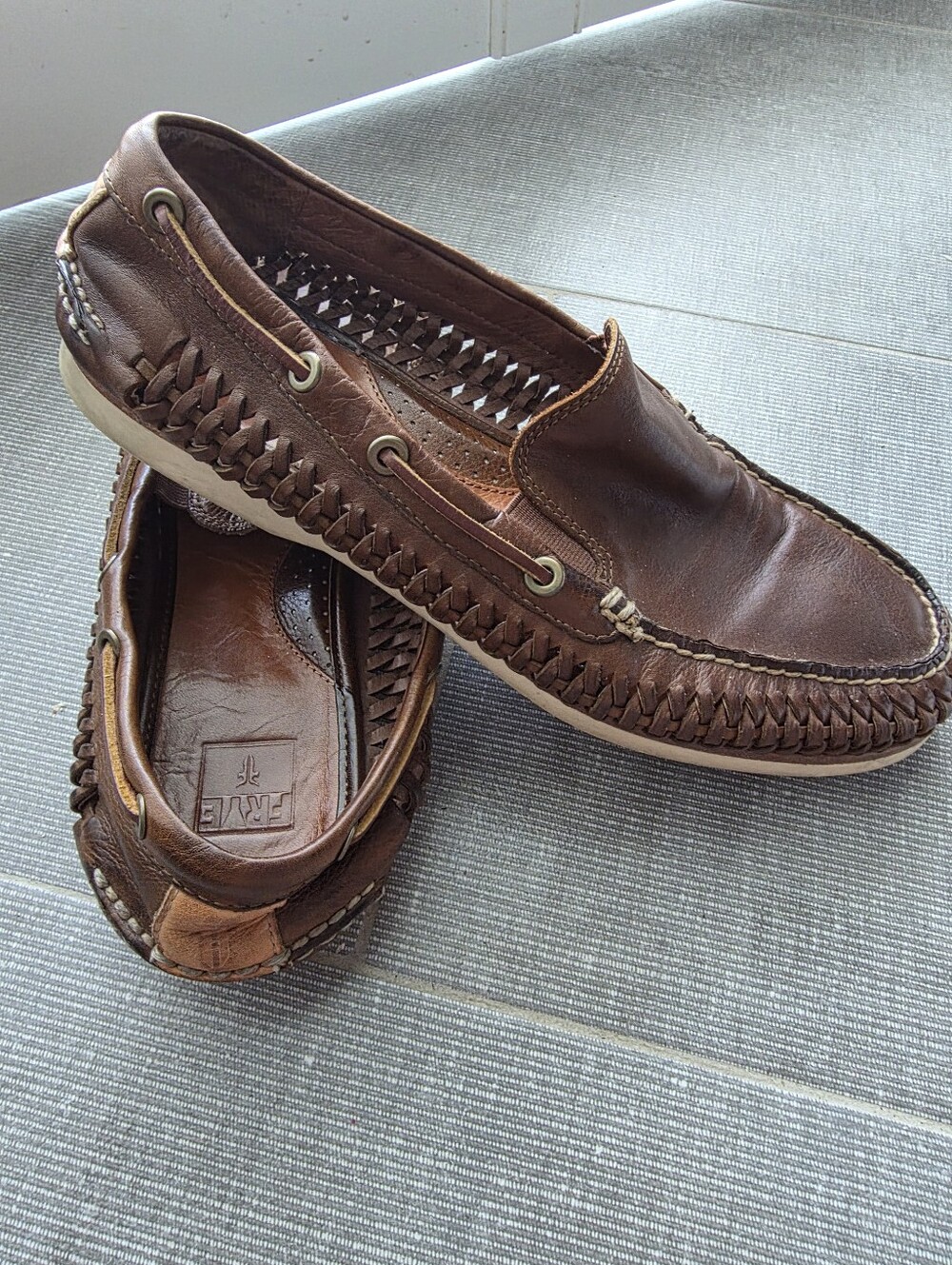 Mens Frye Brown Leather Woven Slip-On Loafers